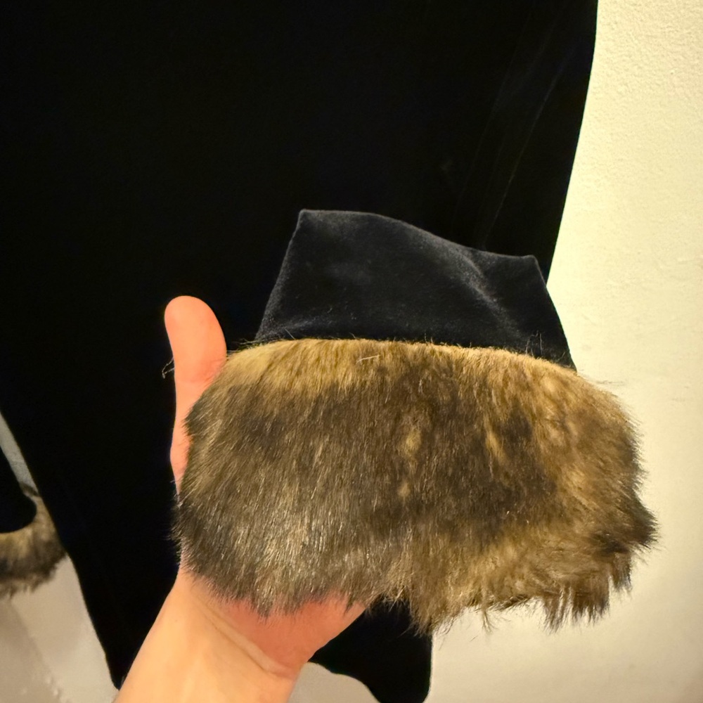 Black Velvet Dress with Faux Fur Cuffs - Picture 2 of 3